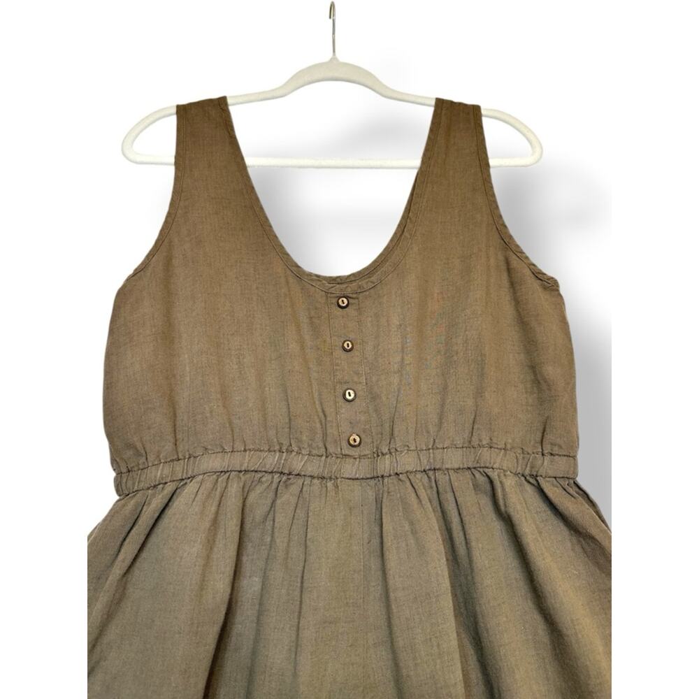 Sleeveless Wide-Leg Linen Romper in Olive Sz M/L - Picture 2 of 4